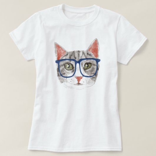 Hipster Kat (Grijze Tabby) T-shirt (Design voorkant)