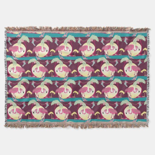 Hipster Kerst Flamingo Palm Vakantie Scène Deken (Voorkant)