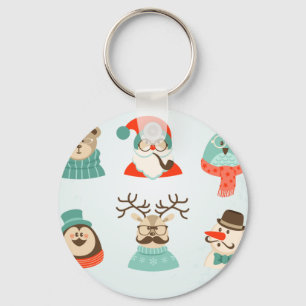 hipster kerst santa sleutelhanger