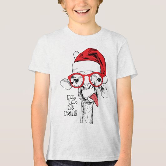 Hipster-kerstGiraffe | FEESTDAGEN Tri-Blend Shirt (Voorkant)