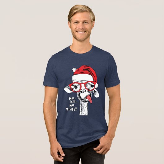 Hipster-kerstGiraffe | FEESTDAGEN Tri-Blend Shirt (Voorkant volledig)