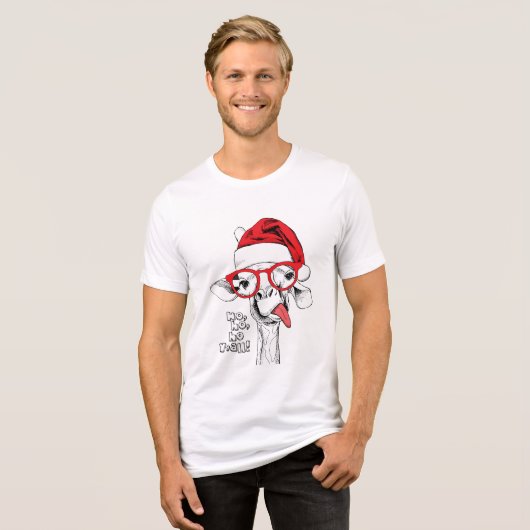 Hipster-kerstGiraffe | FEESTDAGEN Tri-Blend Shirt (Voorkant volledig)
