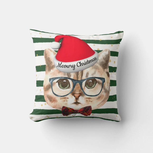 Hipster kerstkat Decoratief Pillow Kussen (Voorkant)