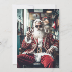 Hipster Kerstman Slaat een Houding Aan Vredige Vak Feestdagenkaart