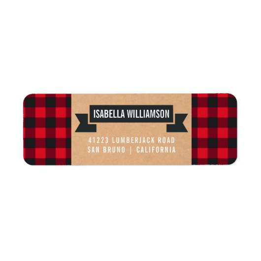 Hipster Kerstmis | Vakantieadres Buffalo Plaid Etiket (Voorkant)