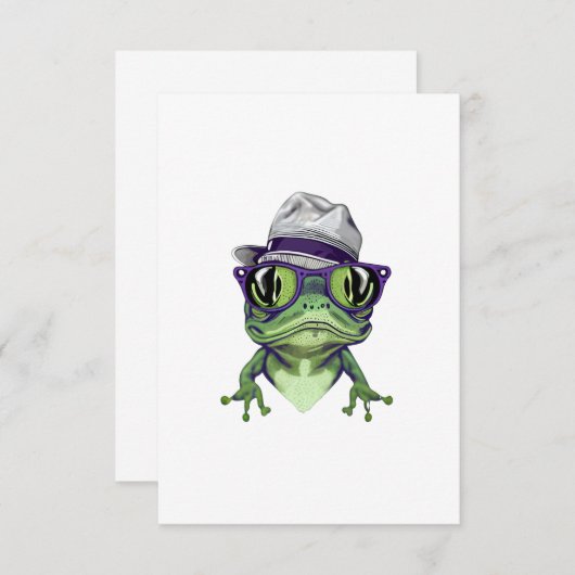 Hipster kikkerdier draagt een bril en pet vector bedankkaart (Voorkant / Achterkant)
