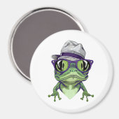 Hipster kikkerdier draagt een bril en pet vector magneet (Voorkant / Achterkant)