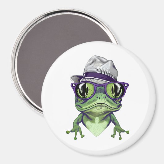 Hipster kikkerdier draagt een bril en pet vector magneet (Voorkant / Achterkant)