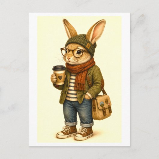 Hipster Konijn Ansichtkaart Briefkaart (Voorkant)