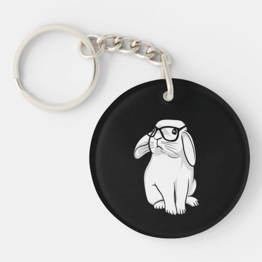 Hipster Konijn Grappig Konijn Met Bril Moppig Anim Sleutelhanger (Voorkant)