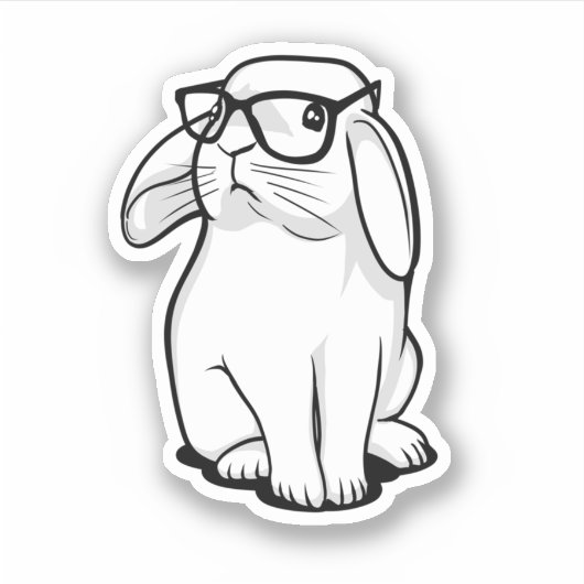 Hipster Konijn Grappig Konijn Met Bril Moppig Anim Sticker (Voorkant)