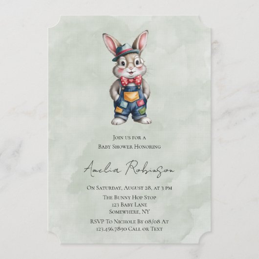 Hipster Konijn Jongen Baby Shower Kaart (Voorkant)