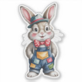 Hipster Konijn Jongen Baby Shower Sticker (Voorkant)