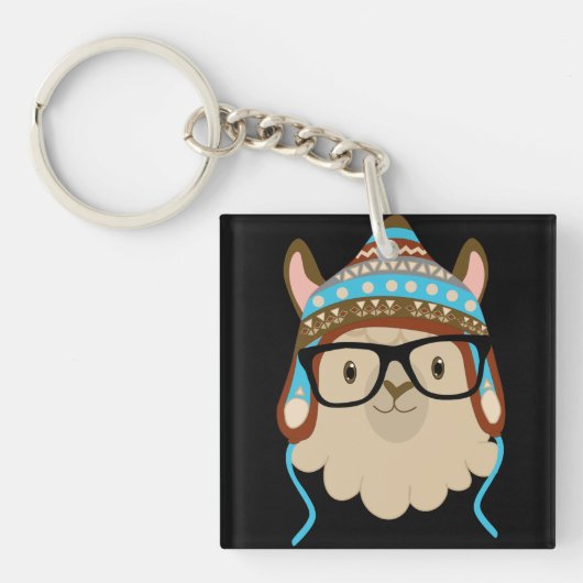 Hipster Lama Sleutelhanger (Voorkant)