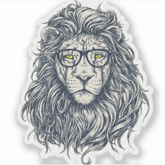 Hipster Leeuw met Bril Sticker | Cool Geek Koning (Voorkant)