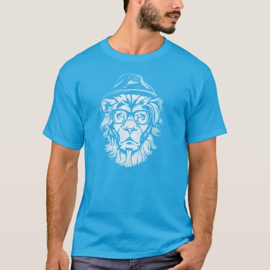 Hipster Lion Blue T-shirt (Voorkant)