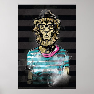 Hipster Lion Stripe Poster