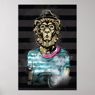 Hipster Lion Stripe Poster