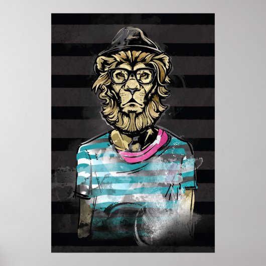 Hipster Lion Stripe Poster (Voorkant)