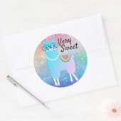 Hipster Llama Rainbow Glitter Ombre Ronde Sticker (Envelop)