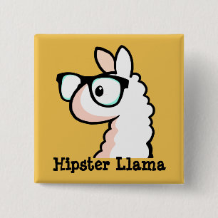 Hipster Llama Vierkante Button 5,1 Cm