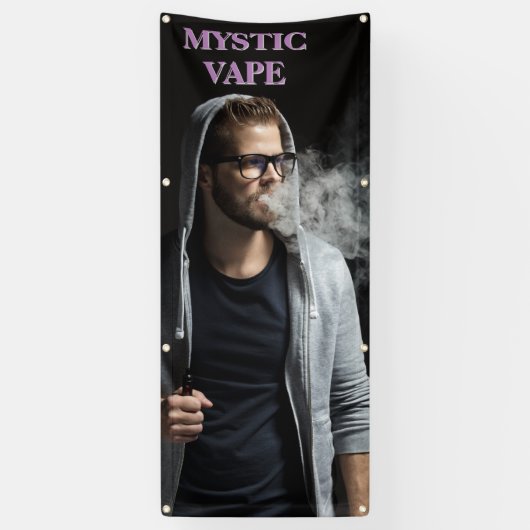 Hipster Man Vaping Vape Shop Business aanpassen Spandoek (Verticaal)