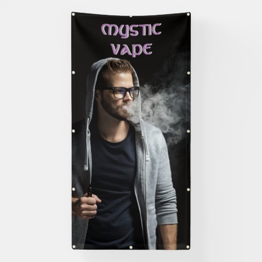 Hipster Man Vaping Vape Shop Business aanpassen Spandoek (Verticaal)