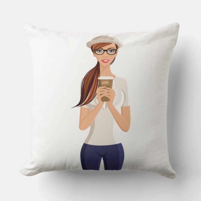 Hipster Meisje Worp Kussen (Voorkant)