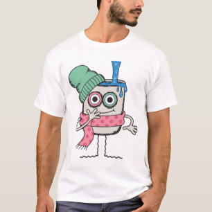 Hipster Melk Cartoon Personage met Beanie T-shirt