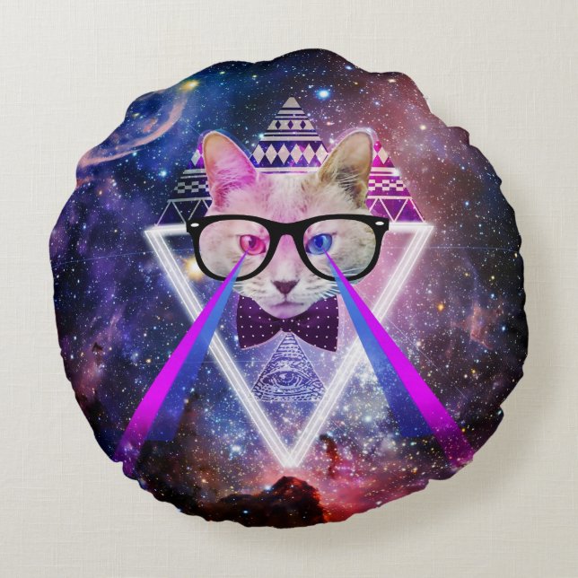 Hipster Melkwegkat Rond Kussen (Achterkant)