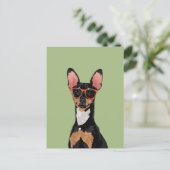 Hipster Miniatur Pinscher Briefkaart voor Hondenli (Staand voorkant)