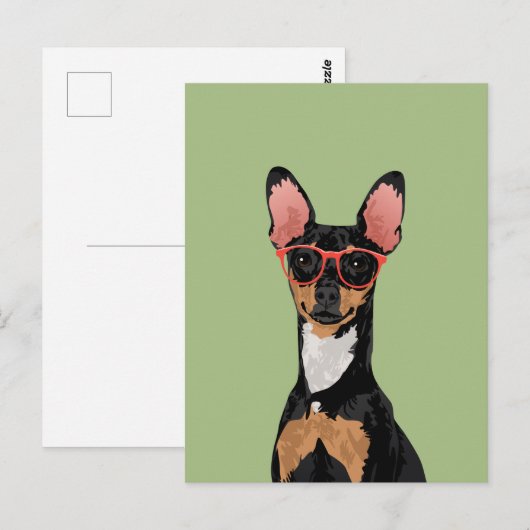 Hipster Miniatur Pinscher Briefkaart voor Hondenli (Voorkant / Achterkant)