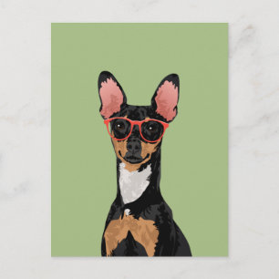 Hipster Miniatur Pinscher Briefkaart voor Hondenli