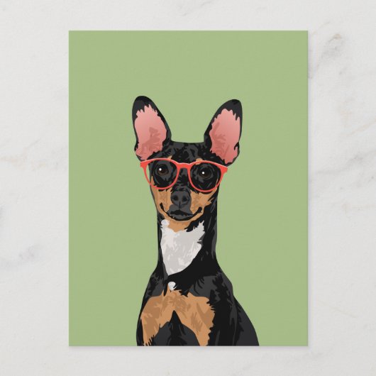 Hipster Miniatur Pinscher Briefkaart voor Hondenli (Voorkant)