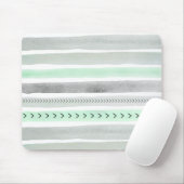 Hipster Mint Green Grey Waterverf Stripes Patroon Muismat (Met muis)