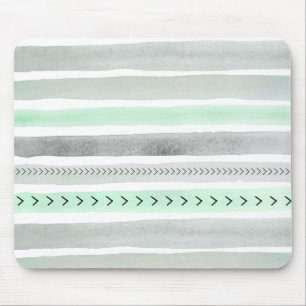 Hipster Mint Green Grey Waterverf Stripes Patroon Muismat