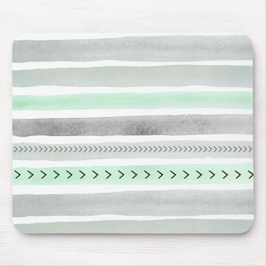 Hipster Mint Green Grey Waterverf Stripes Patroon Muismat (Voorkant)