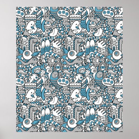 Hipster Monster Doodle Poster (Voorkant)