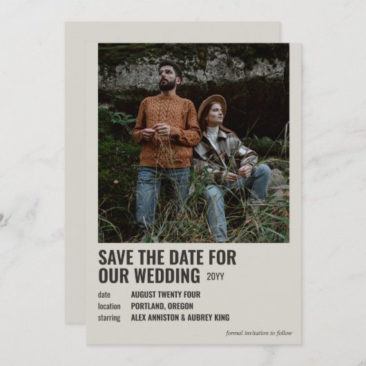 Hipster Movie Poster Photo Sla de datum op Save The Date (Voorkant / Achterkant)