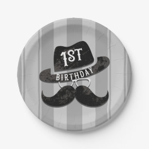 Hipster Mr. Mustache Pet Glazen 1e Verjaardag Papieren Bordje