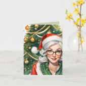 Hipster Mrs Claus & Cocktail Recept Kerstmis Kaart (Gele Bloem)