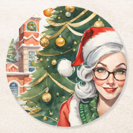 Hipster Mrs Claus Onderzetter