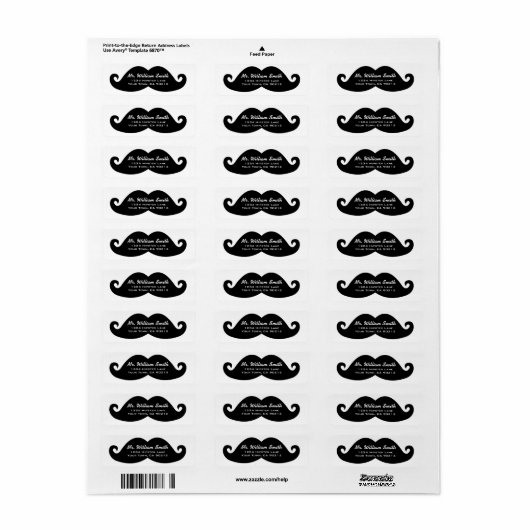 Hipster Mustache Aangepast adreslabel Etiket (Full Sheet)