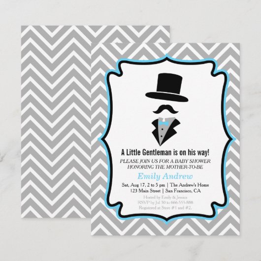 Hipster Mustache Little Man Baby Boy Shower Kaart (Voorkant / Achterkant)