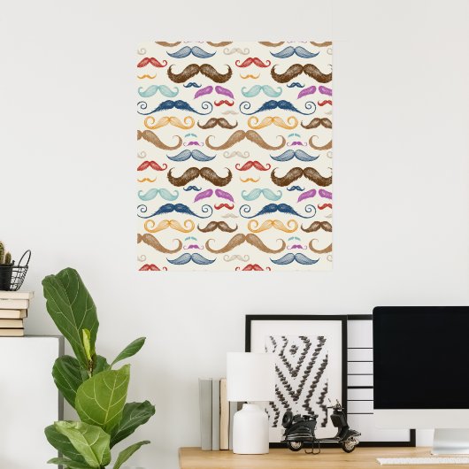 Hipster Mustache Pattern Poster (Thuiskantoor)