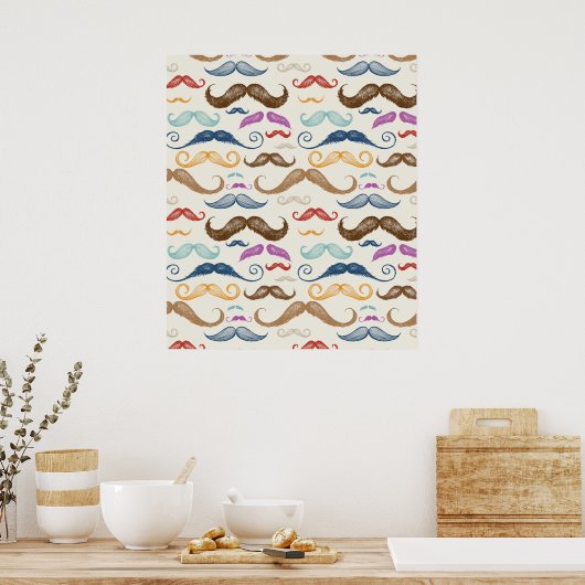 Hipster Mustache Pattern Poster (Keuken)