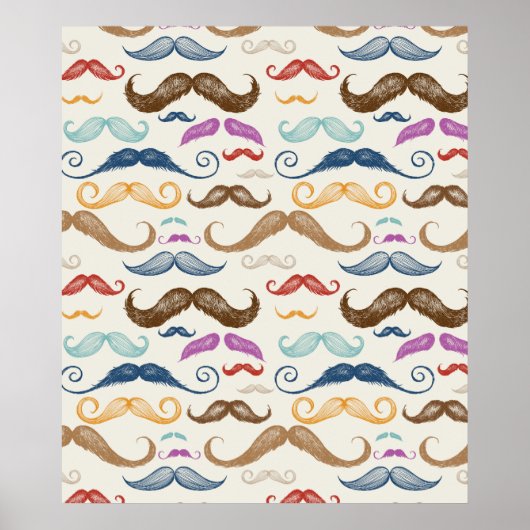Hipster Mustache Pattern Poster (Voorkant)