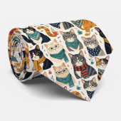 Hipster Nepzijde | Stijlvolle Katten Herenmode Stropdas (Opgerold)