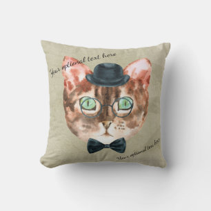 Hipster Nerdy Cat Head Accent Pillow Kussen