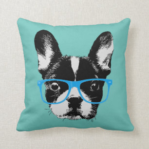 Hipster Nerdy French Bulldog Kussen